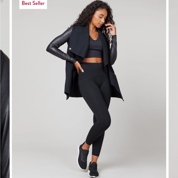 SPANX Jackets & Coats Spanx Drape Front Jacket With Faux Leather